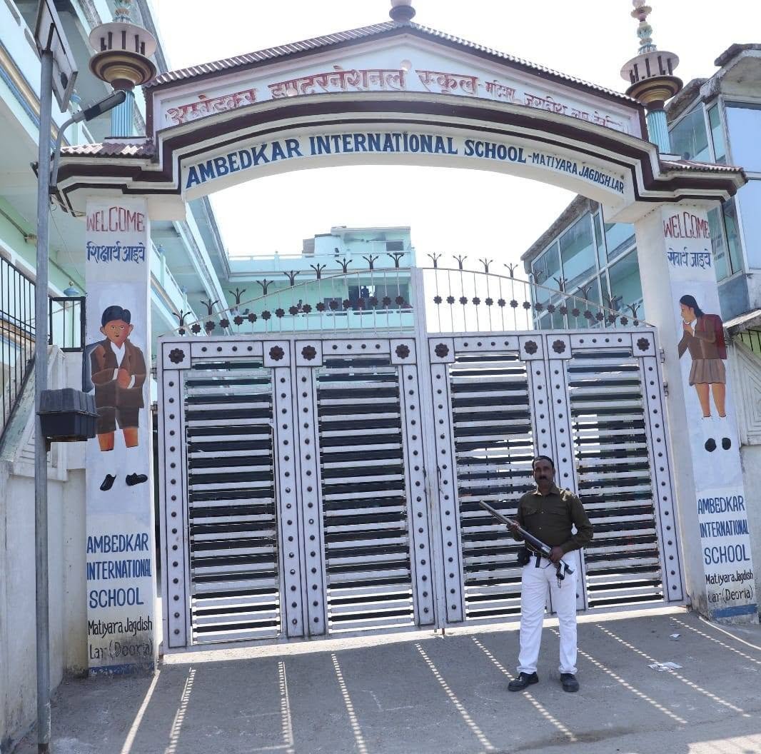 Students of Ambedkar International School at the morning assembly